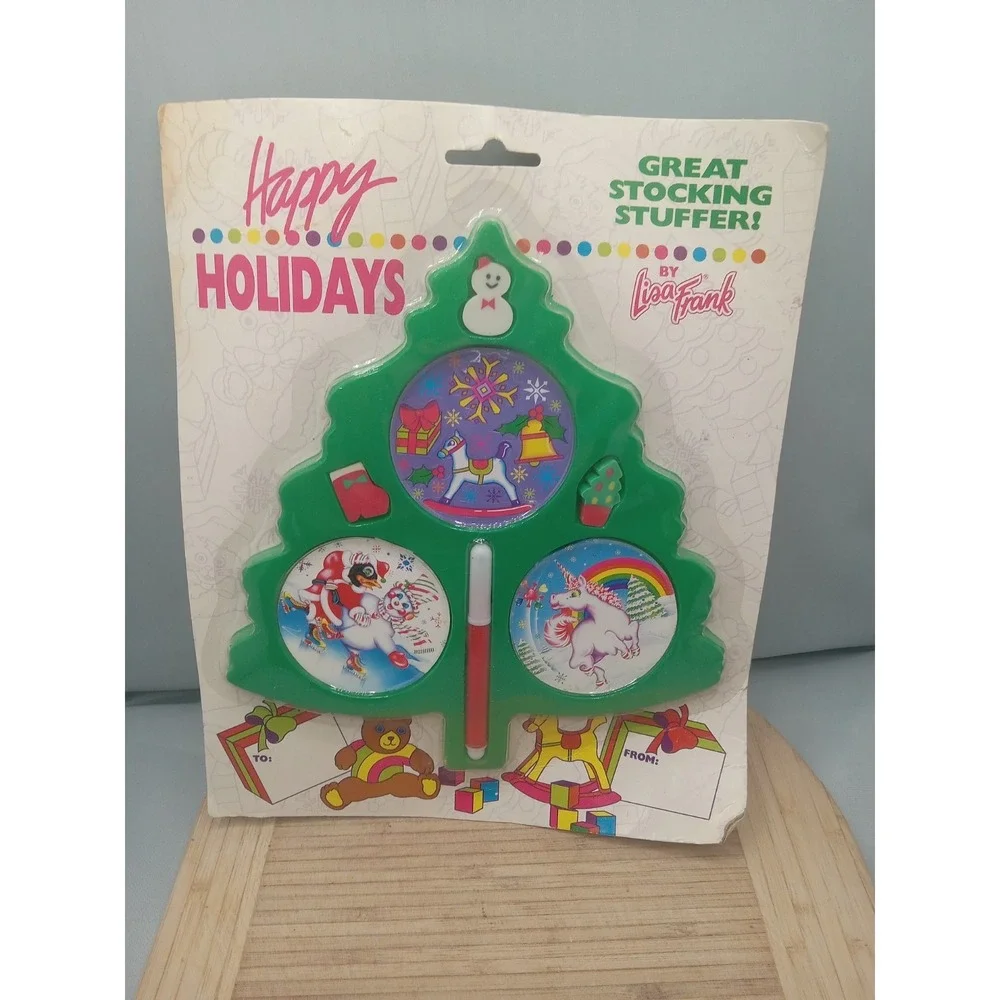 RARE New Vintage Lisa Frank Happy Holidays Great Christmas Tree Stocking Stuffer